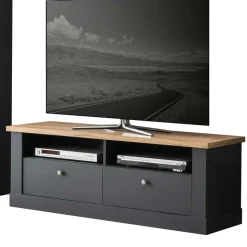 Wohnzimmer TV Wohnwand in Grau mit Wildeiche - Lionel (vierteilig)