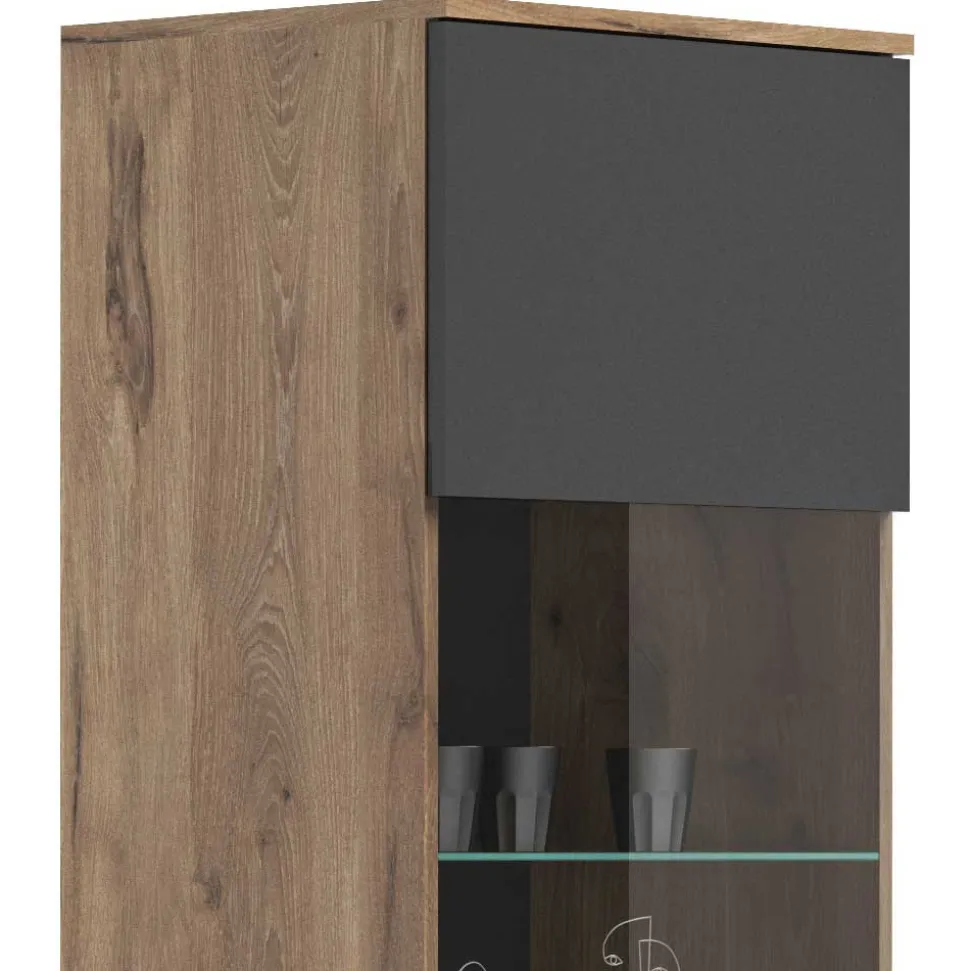 Wohnzimmer Vitrinenschrank in der Größe 57x200x37 cm - Lucios