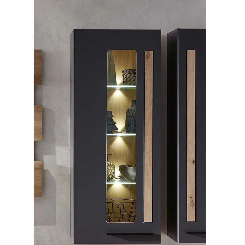 Wohnzimmer Wandvitrine in Dunkelgrau - Svanjon