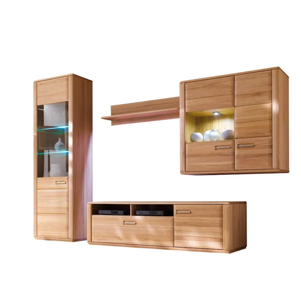 Wohnzimmer Wohnwand Athias aus Kernbuche (vierteilig)