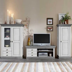 Wohnzimmer Wohnwand Mirandesca in Weiß Grau teilmassiv (dreiteilig)