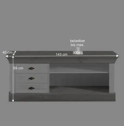 Wohnzimmer Wohnwand Mirandesca in Weiß Grau teilmassiv (dreiteilig)