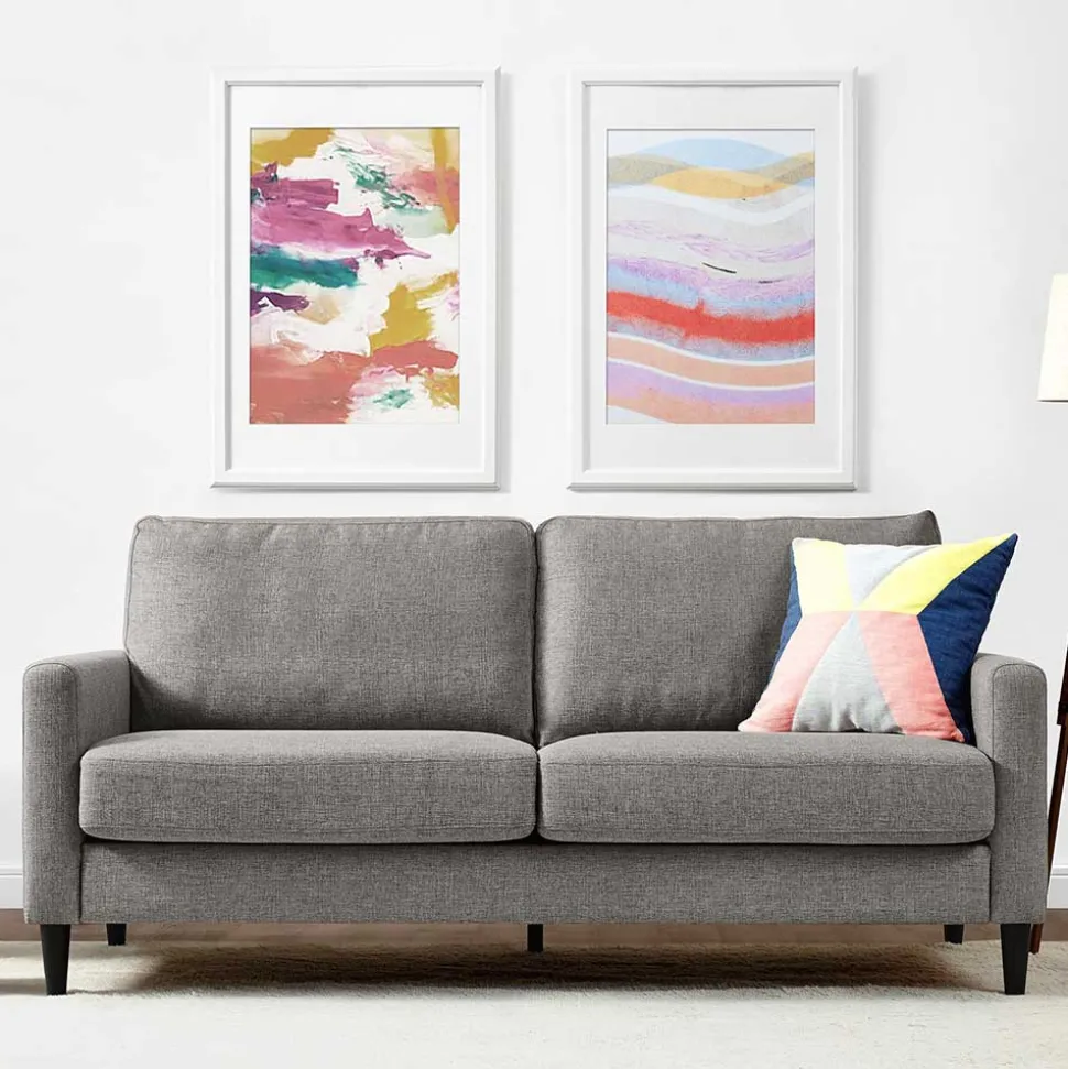 Wohnzimmercouch in Hellgrau Stoffbezug - Katja