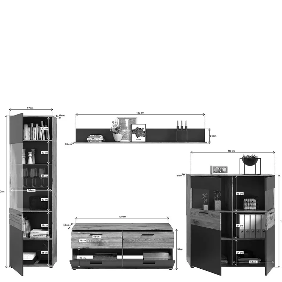 Wohnzimmerschränke & Regal - TV Wand - Lucios (vierteilig)