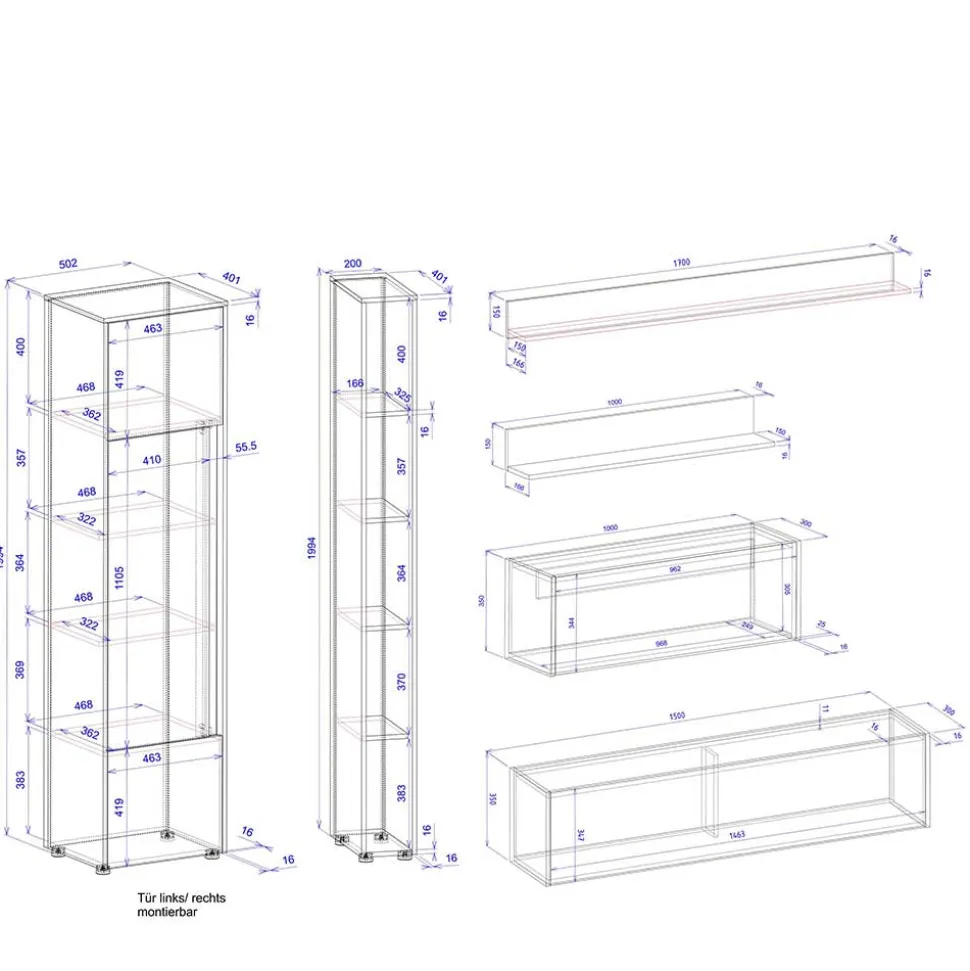 Wohnzimmerschränke & Regale Kombi - Nonessia (sechsteilig)