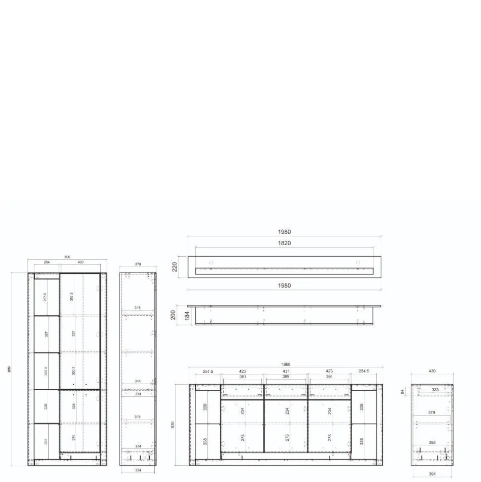 Wohnzimmerschränke und Wandboard Set - Adejano (dreiteilig)