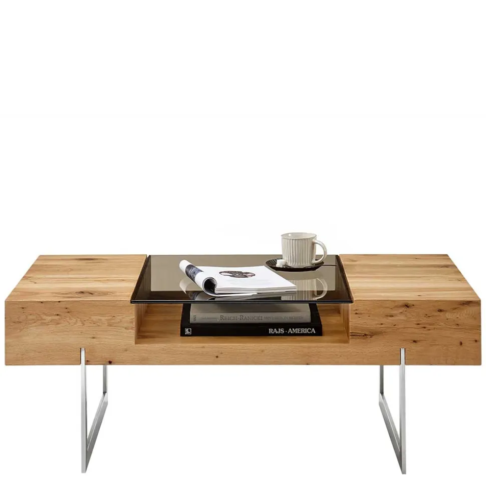 Wohnzimmertisch aus Rauchglas und Asteiche Furnier - Valjita