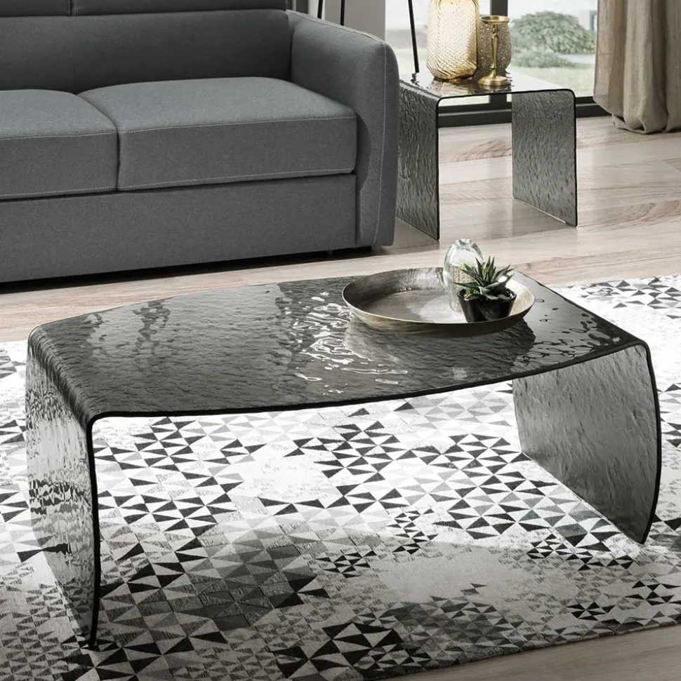 Wohnzimmertisch aus Rauchglas mit Struktur - Crimas