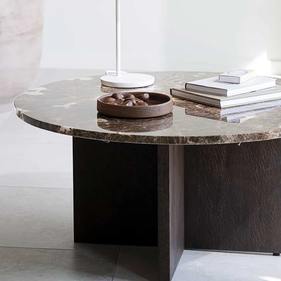 Wohnzimmertisch mit Marmorplatte in Braun - Farizio