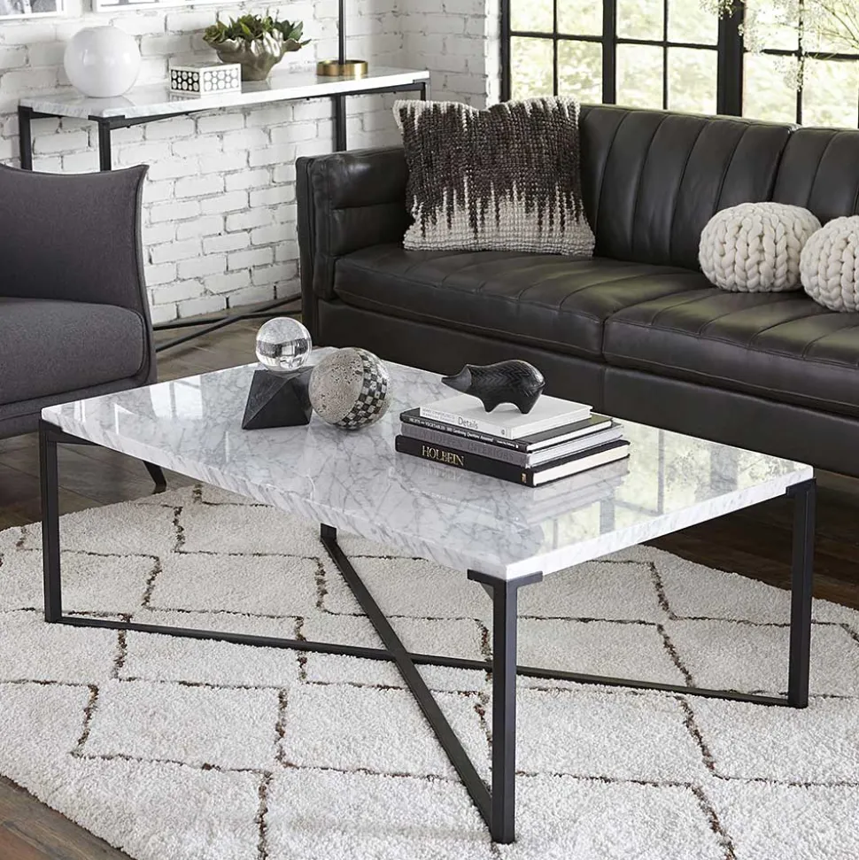 Wohnzimmertisch mit Marmorplatte Weiß Grau - Ignacios