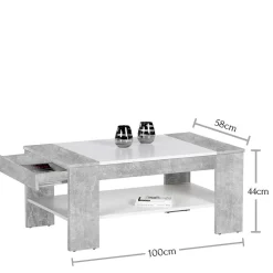 Wohnzimmertisch mit Schublade & Ablage in Beton NB - Cadylica