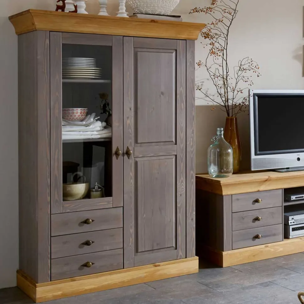 Wohnzimmervitrine Cempino in Grau