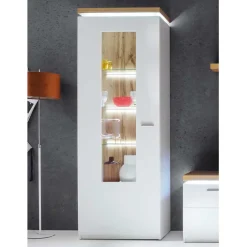 Wohnzimmervitrine in Weiß & Dekor Wildeiche - Caldri