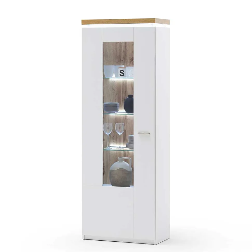 Wohnzimmervitrine in Weiß & Dekor Wildeiche - Caldri