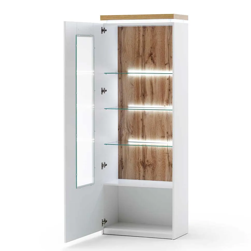 Wohnzimmervitrine in Weiß & Dekor Wildeiche - Caldri