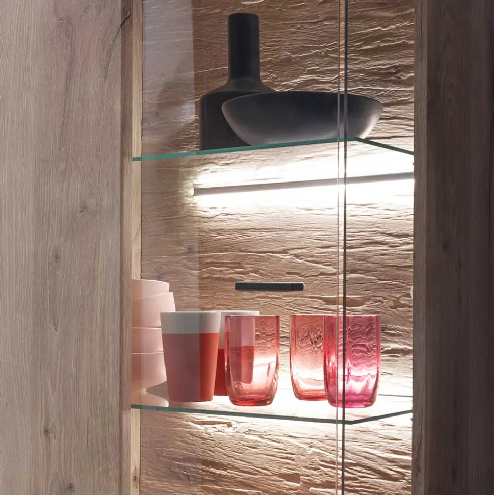 Wohnzimmervitrine in Wildeiche Holzoptik - Comrinaca