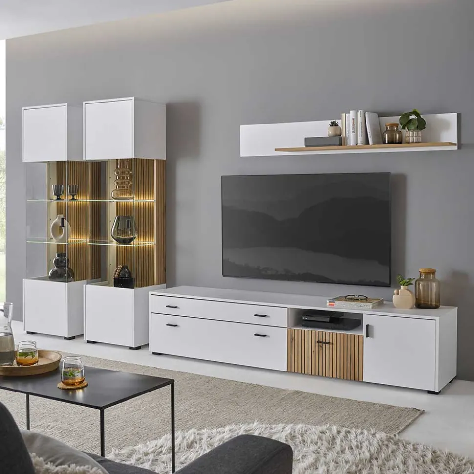 Wohnzimmervitrinen & TV Board & Regal Set - Nenaloro (vierteilig)