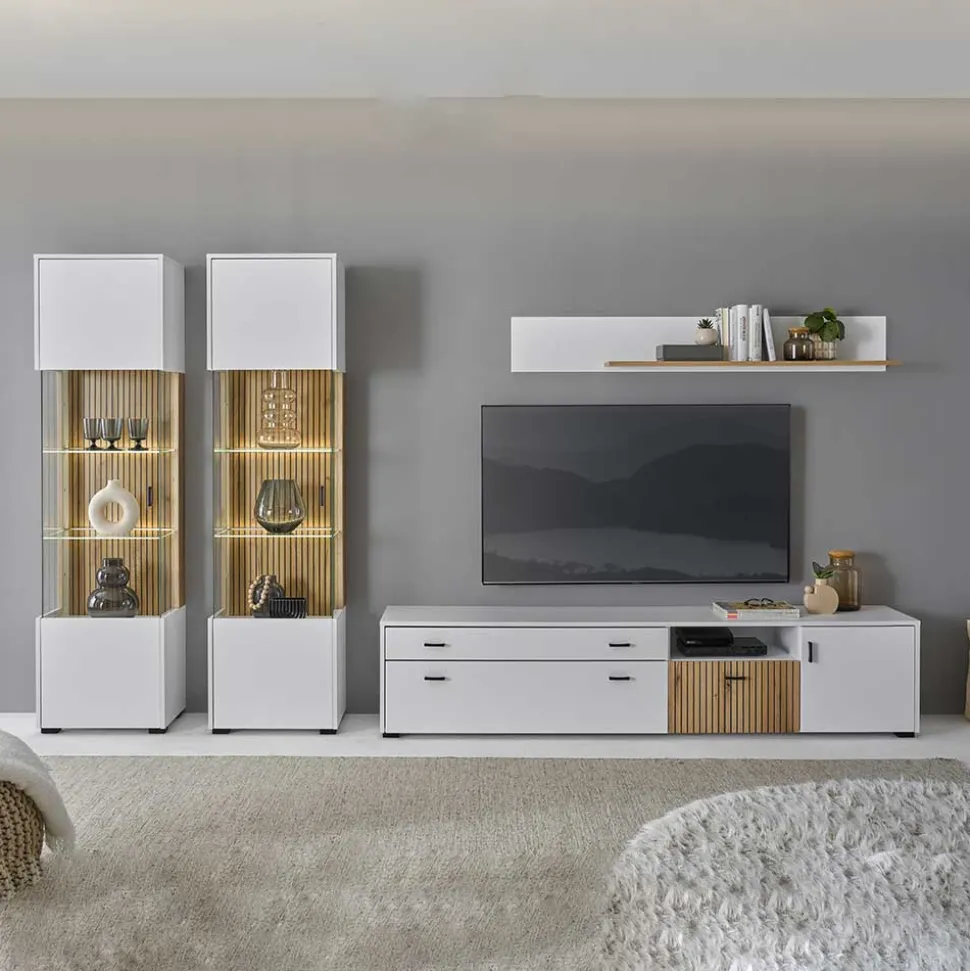 Wohnzimmervitrinen & TV Board & Regal Set - Nenaloro (vierteilig)
