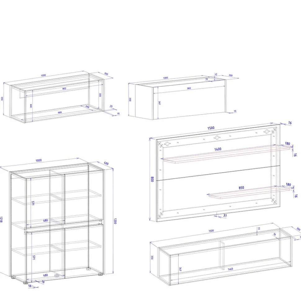 Wohnzimmeschränke & Regal Set - Nonessia (fünfteilig)