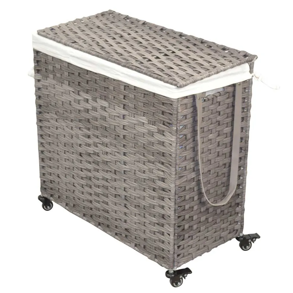 Wäschetruhe auf Rollen in Grau Kunstrattan - Henrietta