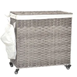 Wäschetruhe auf Rollen in Grau Kunstrattan - Henrietta