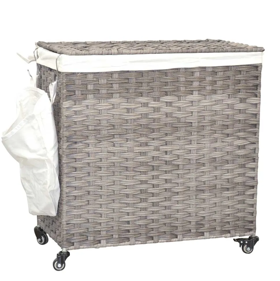 Wäschetruhe auf Rollen in Grau Kunstrattan - Henrietta