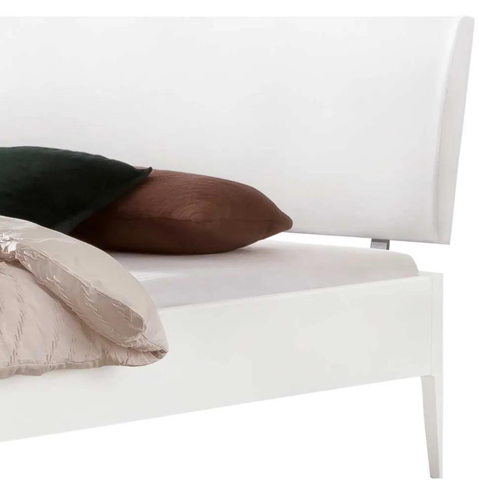 140x200 Bett in Weiß aus Buche & Kunstleder - Shian