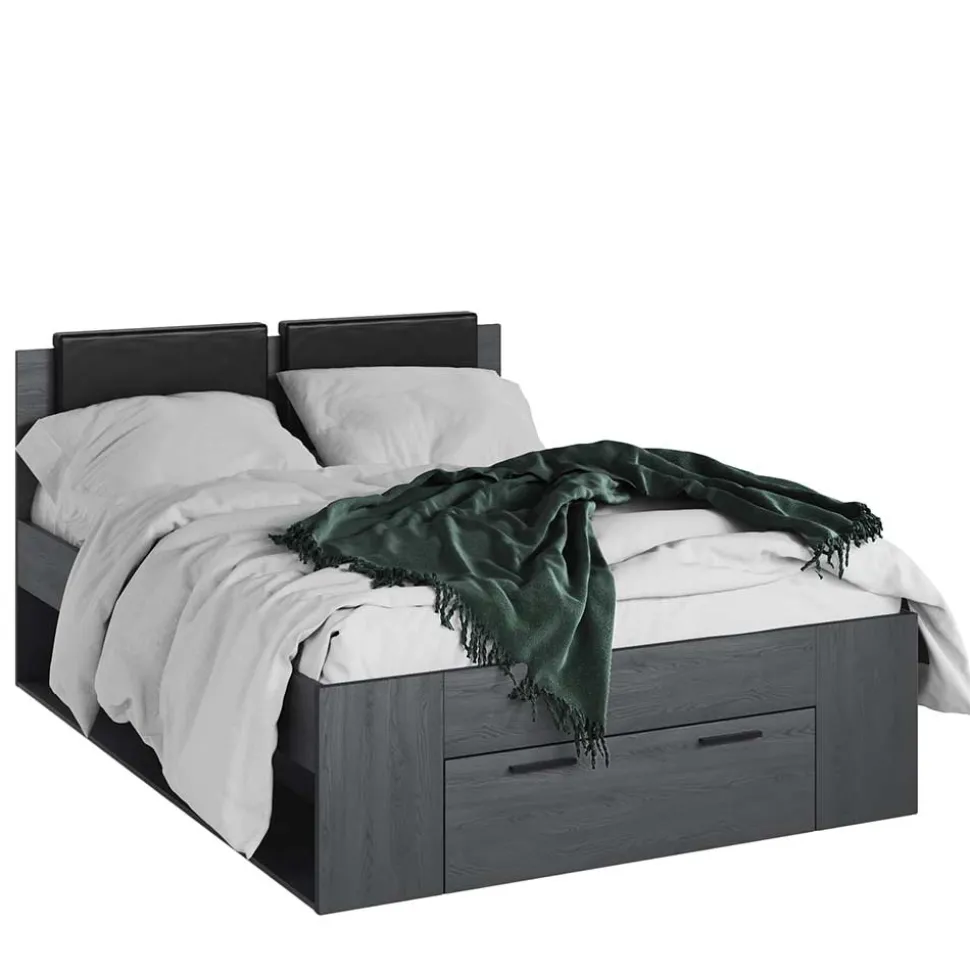 140x200 Bett mit Stauraum in Eiche Grau - Carika