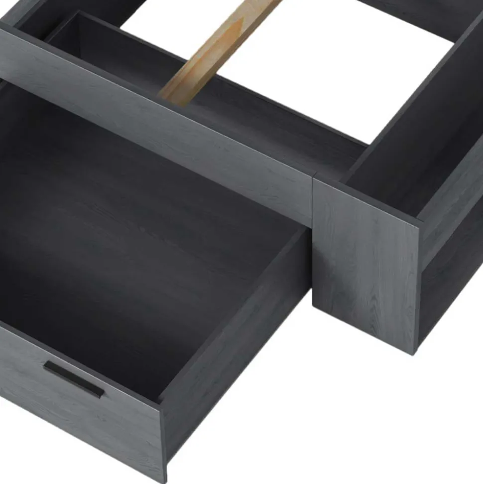 140x200 Bett mit Stauraum in Eiche Grau - Carika