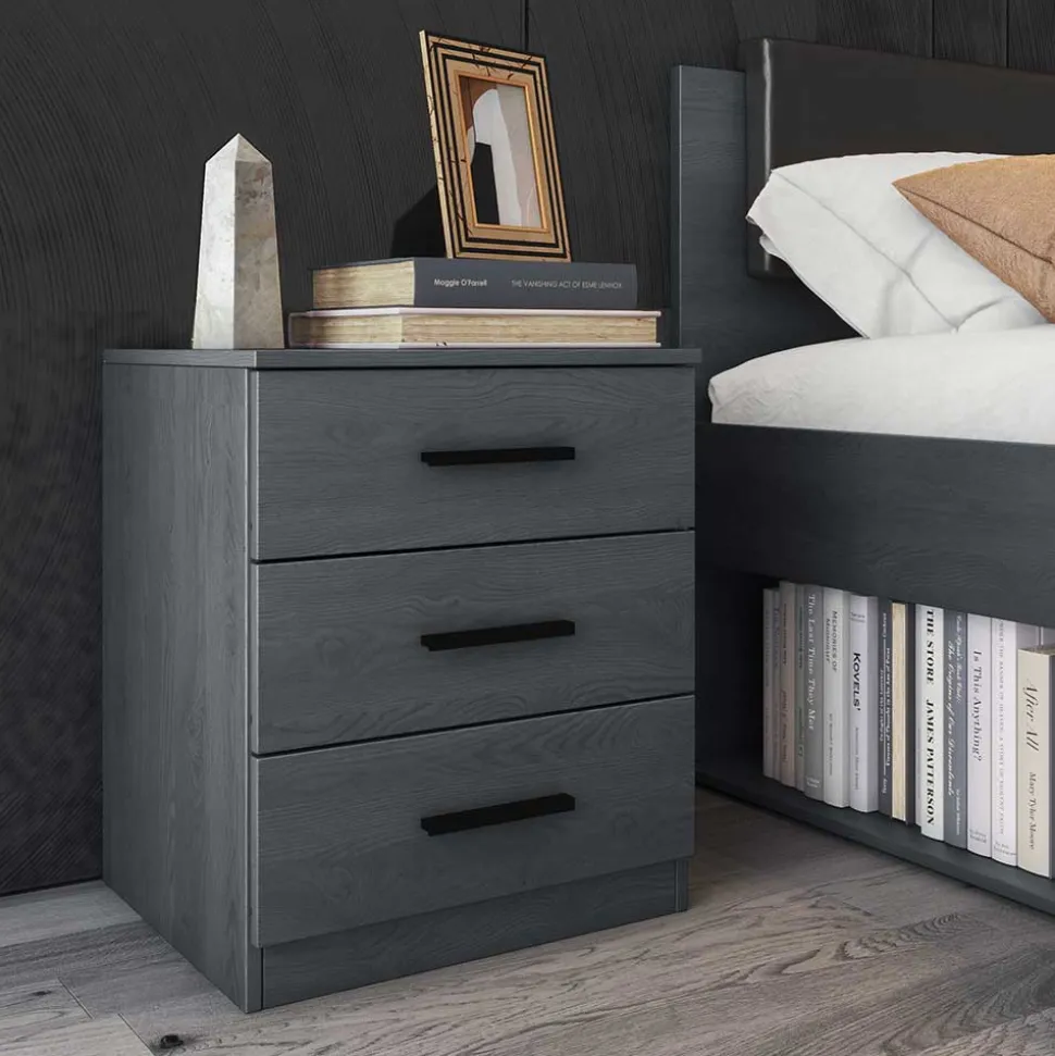 140x200 Bett mit Stauraum in Eiche Grau - Carika