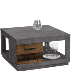 80x80 cm Couchtisch in Beton Optik & Antik Holz NB - Imlory