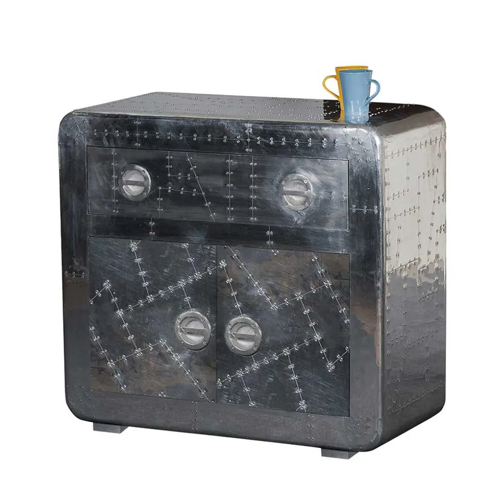 90x80 Design Kommode aus Massivholz & Alu - Pilot