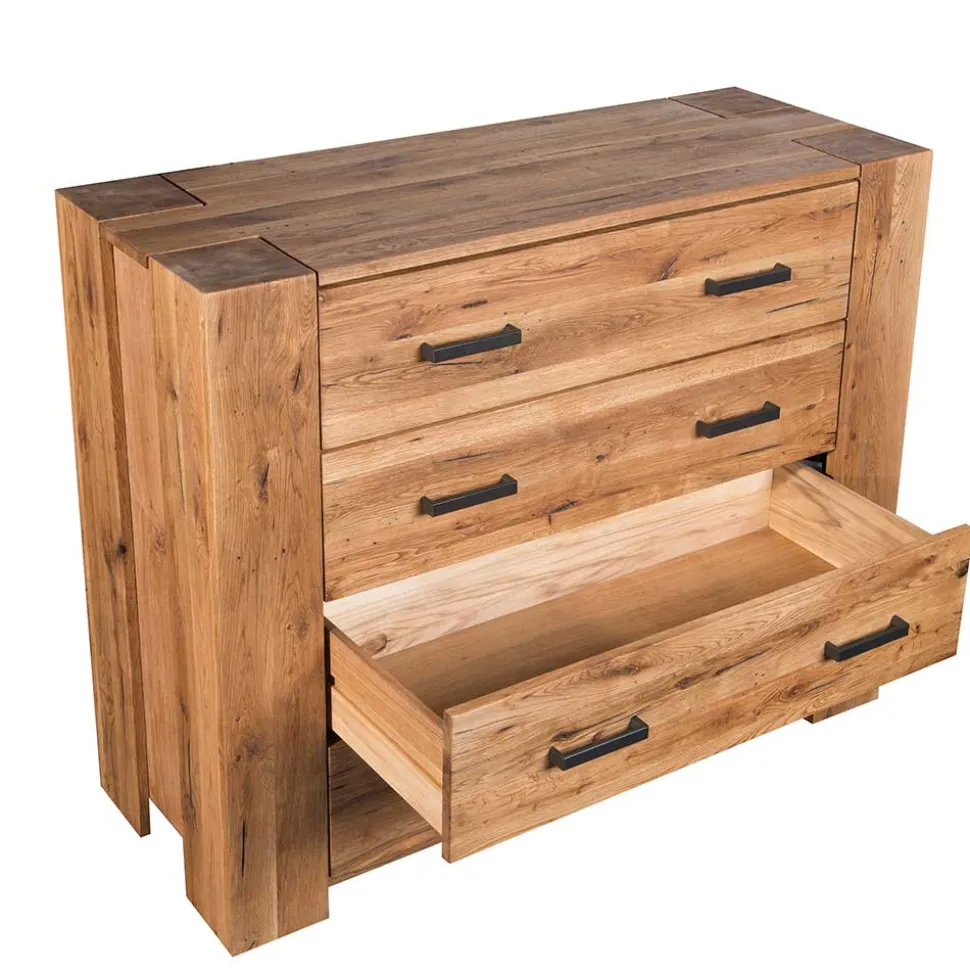 120x100 Eiche Kommode mit Metallgriffen - Latinossa