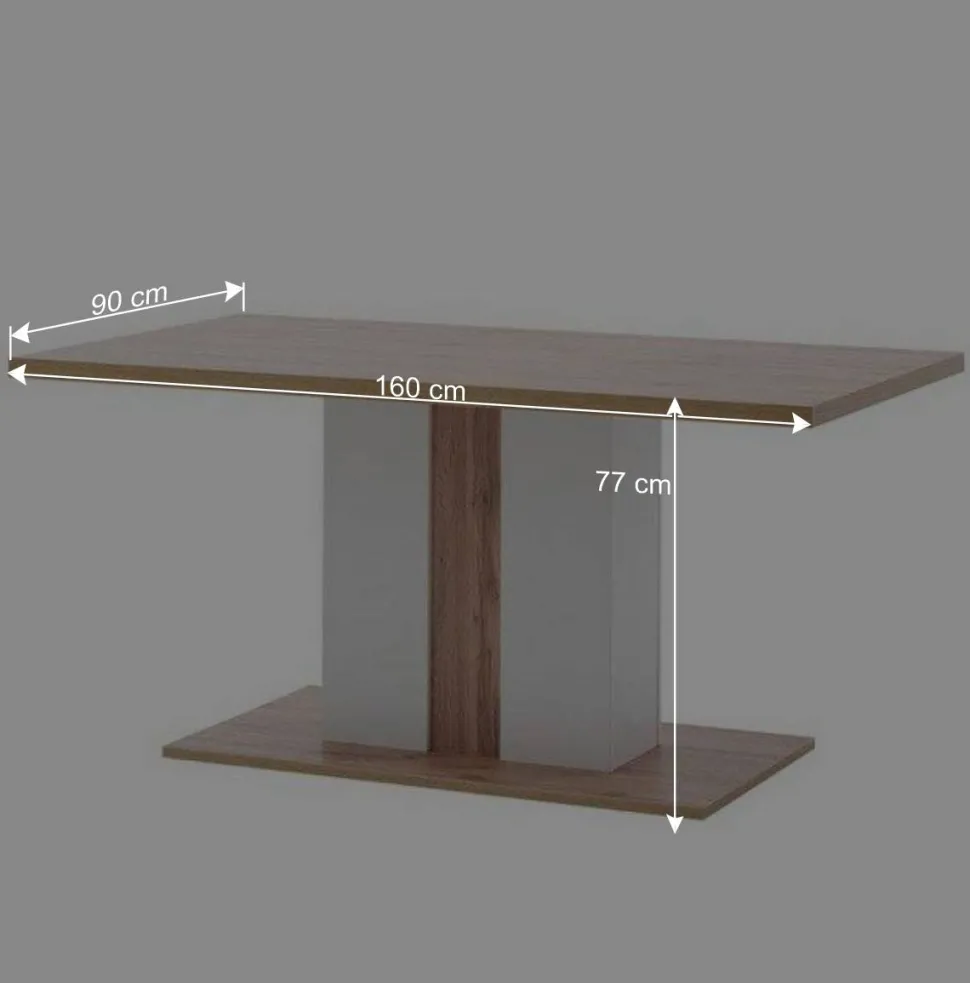 160x90 Esstisch mit Säulenfuß zweifarbig - Caldri