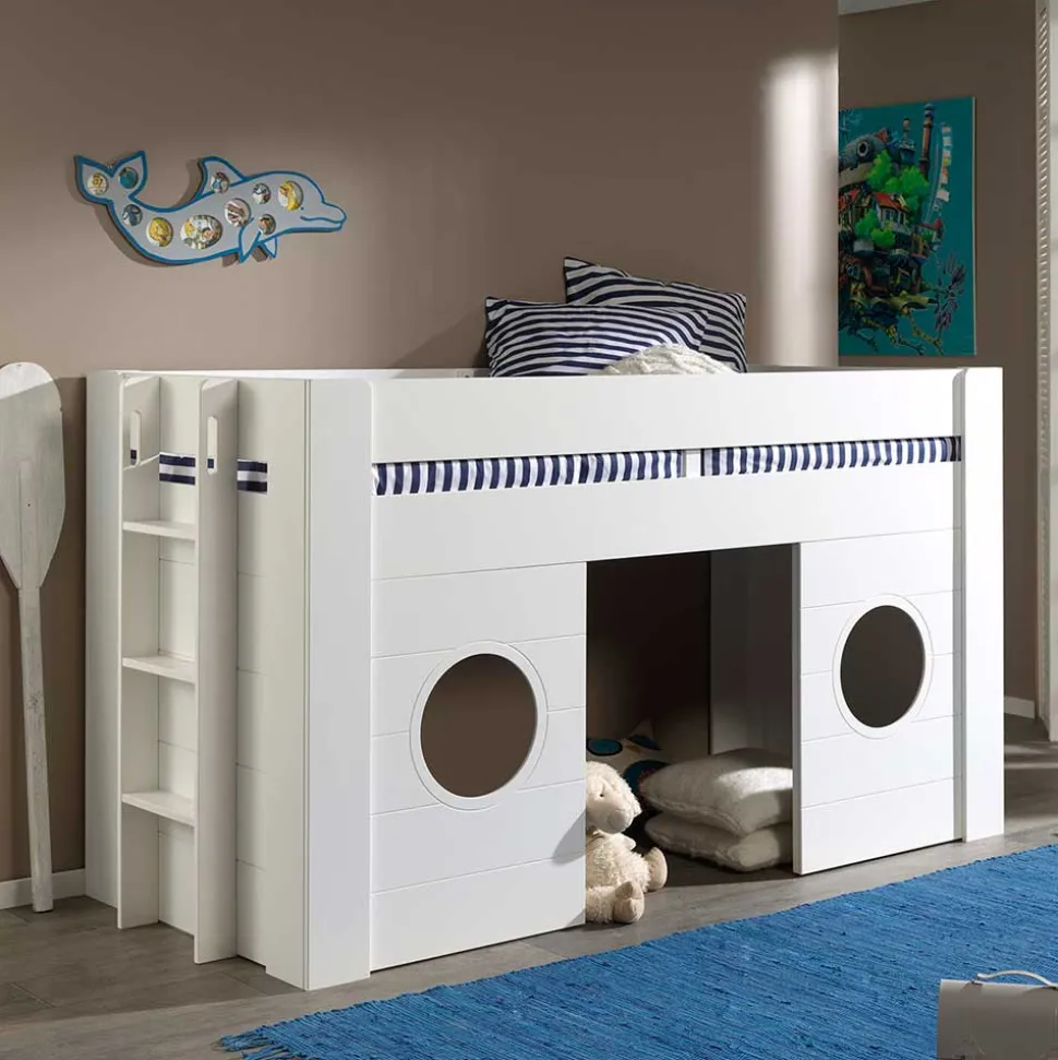 90x200 Kinder Hütten Hochbett in Weiß - Lapel