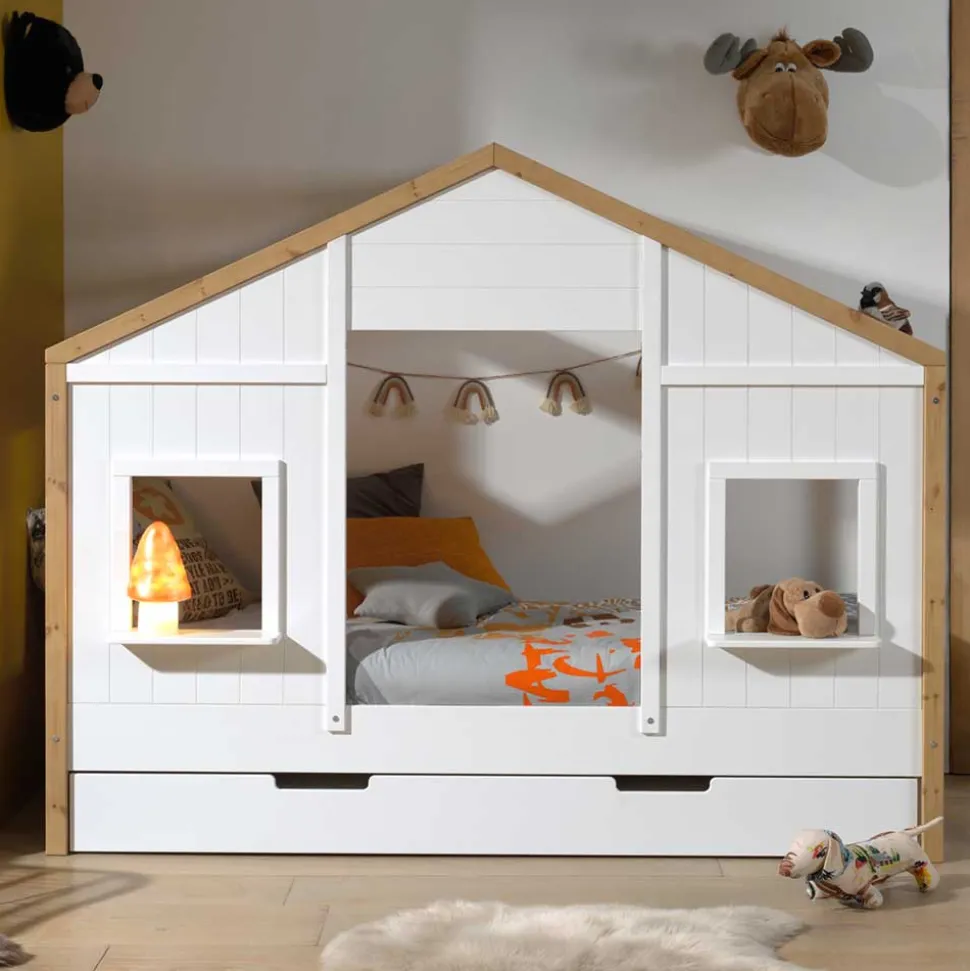 90x200 Kinderbett mit Rausfallschutz im Hausdesign - Bixente