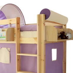 90x200 Kinderhochbett in Natur & Lila & Beige - Genfra