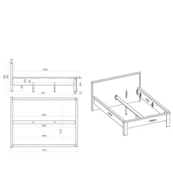140x200 Modern Country Bett & Schrank - Tramos (vierteilig)