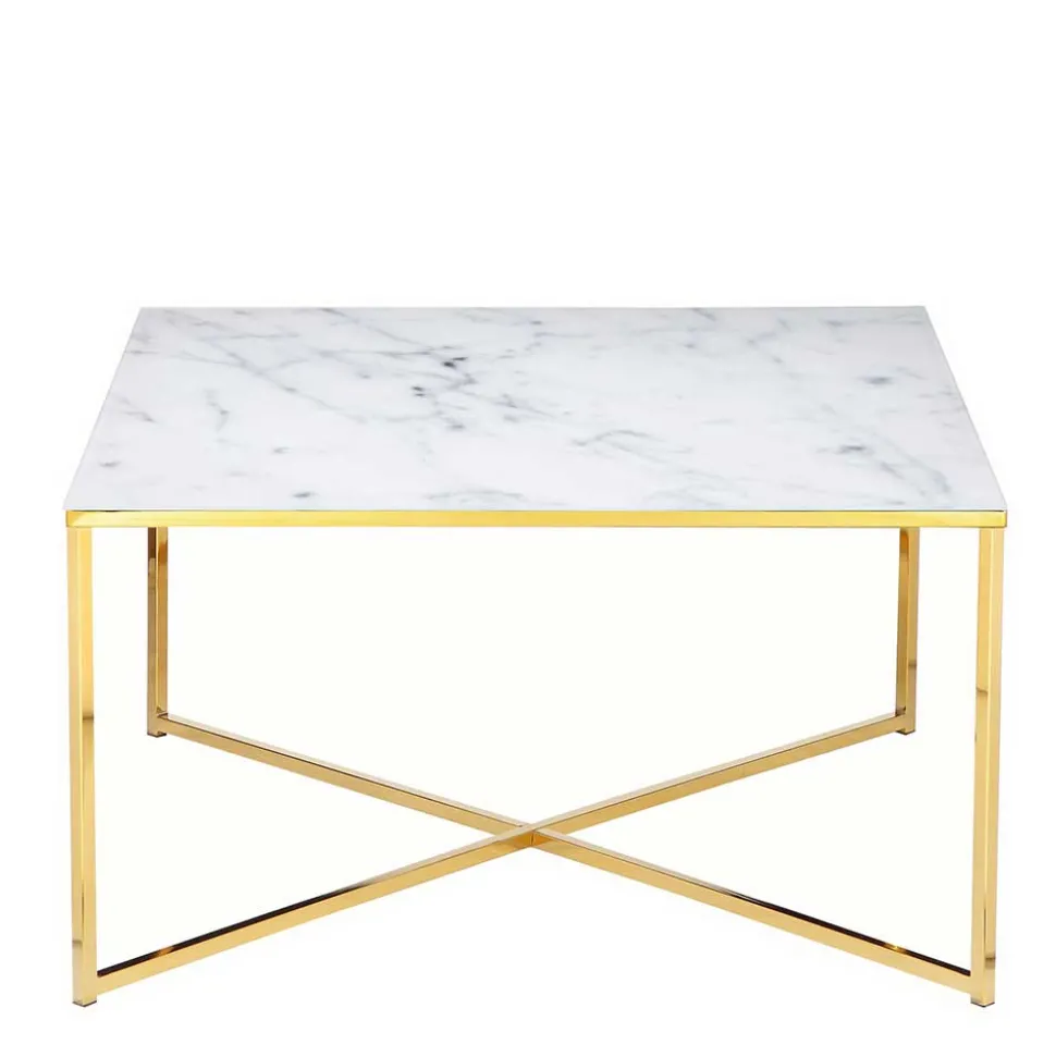 80x80 Quadrat Couchtisch in Marmor Optik & Gold - Hulmane