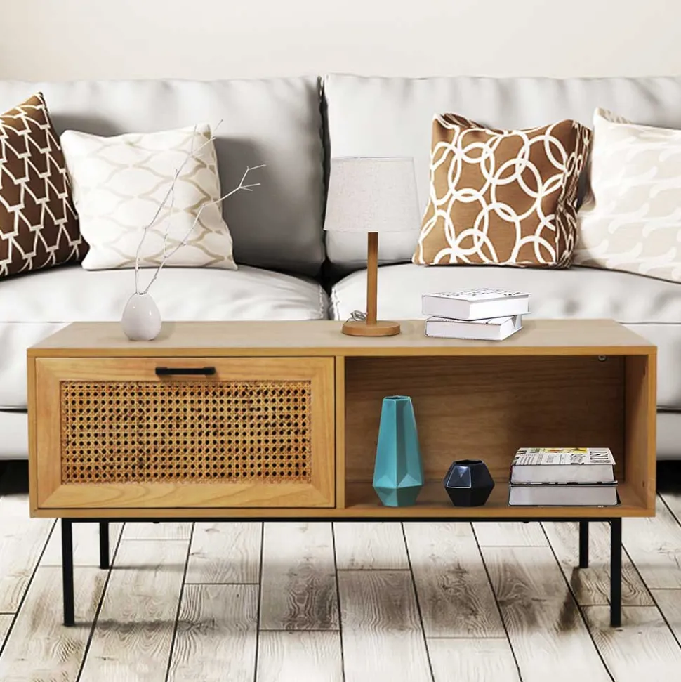 110x59 Skandi Couchtisch mit Wiener Geflecht - Esholda