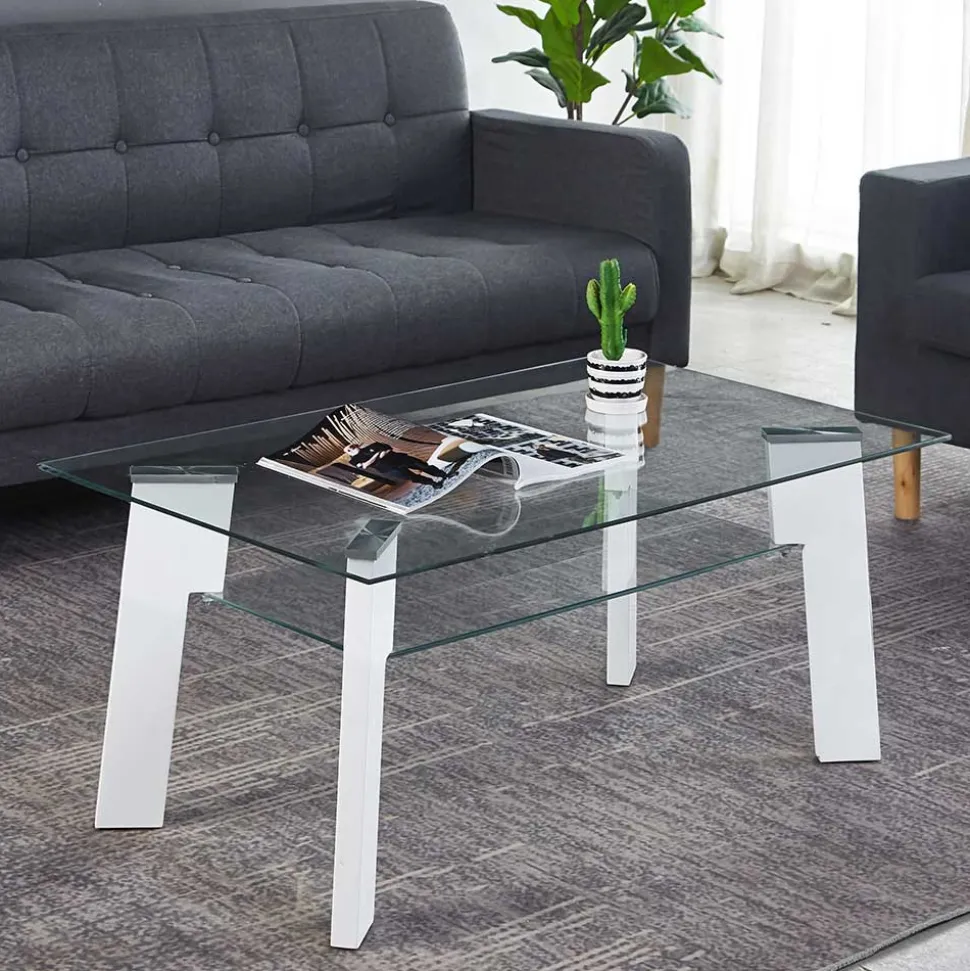 110x60 Wohnzimmer Glastisch mit Ablage - Masuca