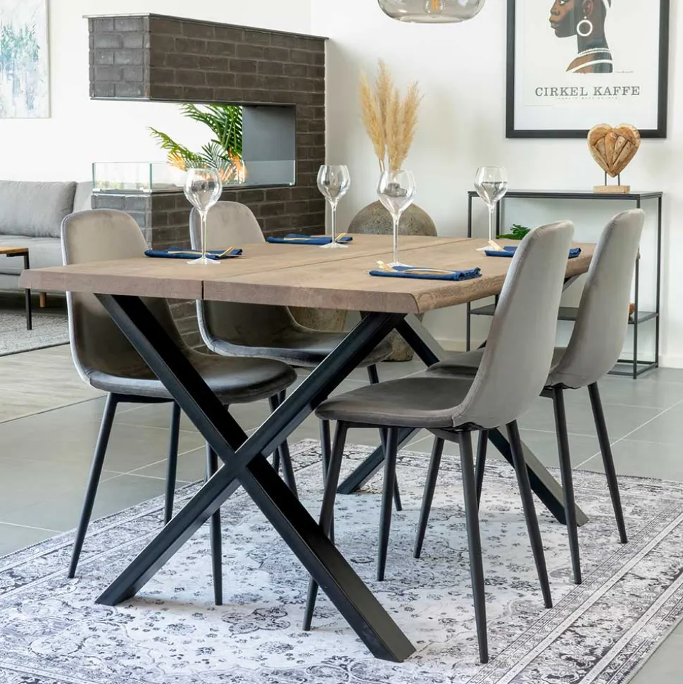 140x95 X-Fuß Esstisch & 4 Stühle - Turino (fünfteilig)
