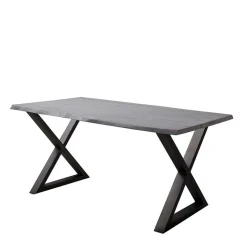 X-Bein Esszimmertisch mit Baumkante in Grau - Korcula