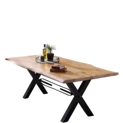 X-Fuß Designtisch mit Holz Platte mit Naturkante - Liyadiro