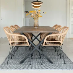 X-Fuß Esstisch & Geflechtstühle - Panales (siebenteilig)