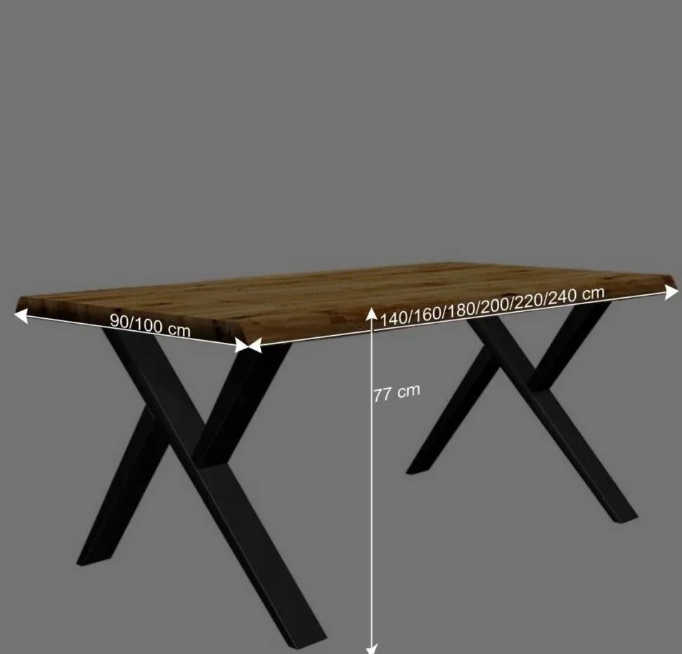 X-Fuß Esszimmertisch aus Eiche massiv - Trapper