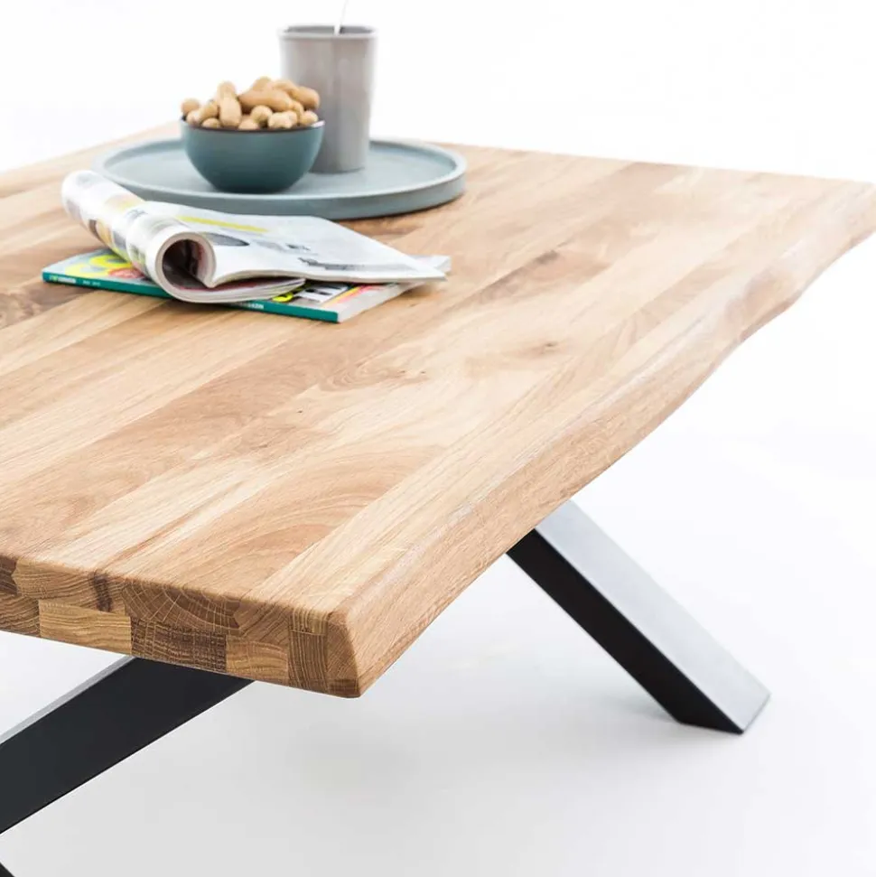 X-Fuß Sofatisch mit Live Edge Holzplatte - Riconia