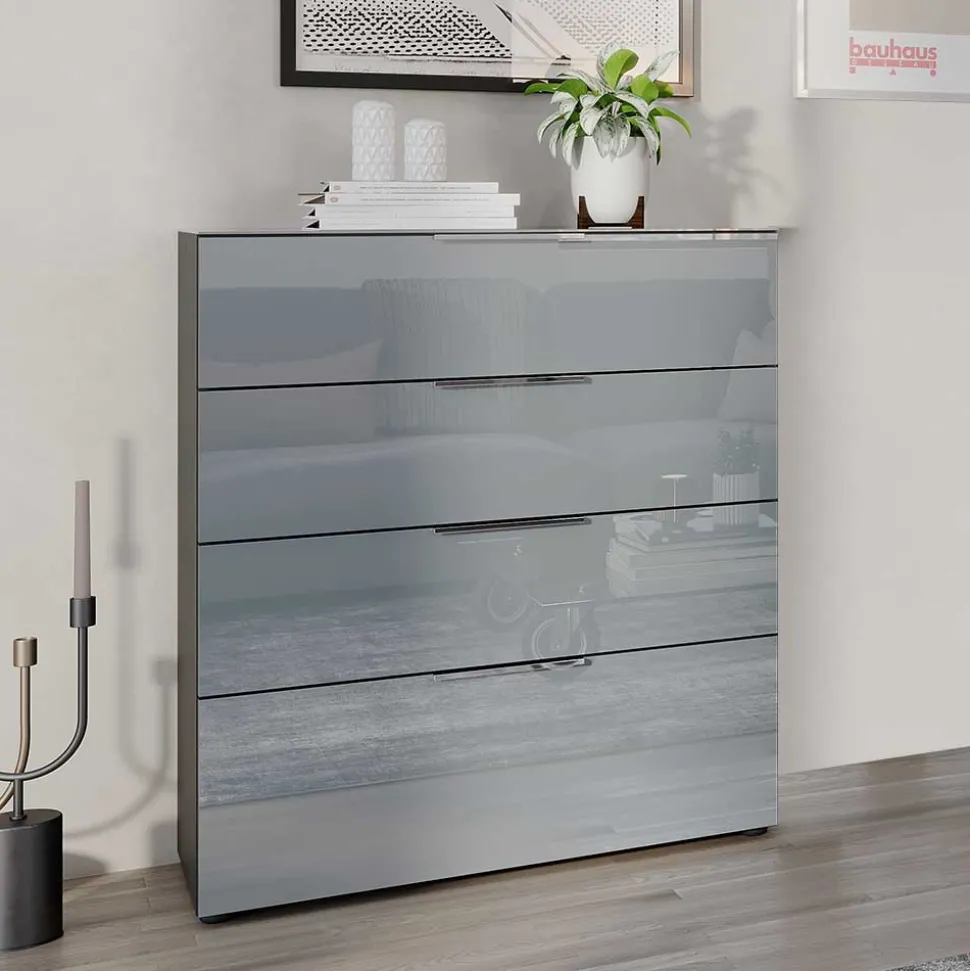 83x102x42 4 Schubladen Kommode mit Glas Front - Ruudy