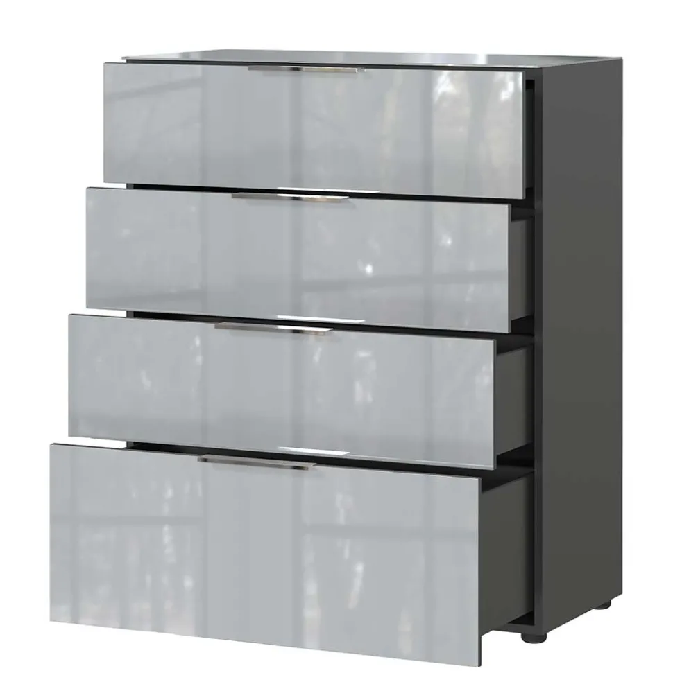 83x102x42 4 Schubladen Kommode mit Glas Front - Ruudy