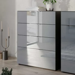 83x102x42 4 Schubladen Kommode mit Glas Front - Ruudy